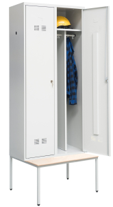 Kleiderschrank 2 Abteile mit s-w Trennwand und Sitzbank